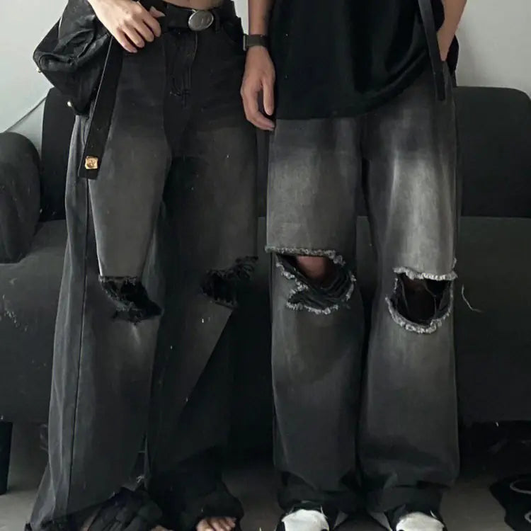 Couples Black Washed Distressed Jeans