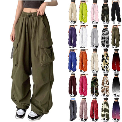 Cargo Pants Women Y2K Baggy Cargo Pants Parachute Pants Trendy Stretchy High Waist Wide Leg Trousers Parachute Pants for WomenBaggy Fit Cargo Pants with Pockets Light Green XX-Large